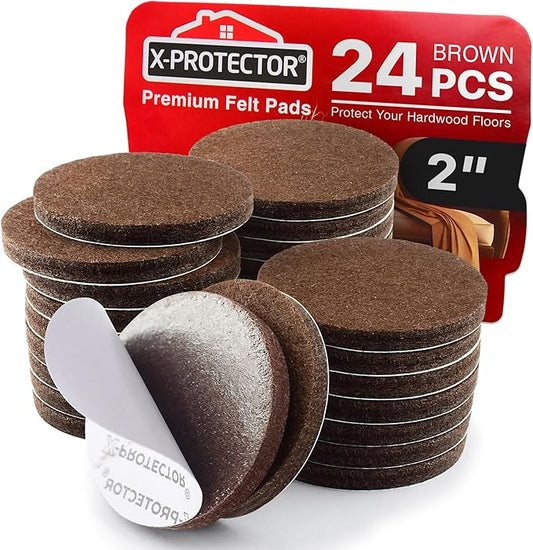 X-PROTECTOR Felt Furniture Pads - 24 PCS 2" - Felt Pads Floor Protectors - Chair Felt Pads - Felt Pads for Furniture Feet - Furniture Pads for Hardwood Floors - Protect Your Floors! (Brown, Round)
