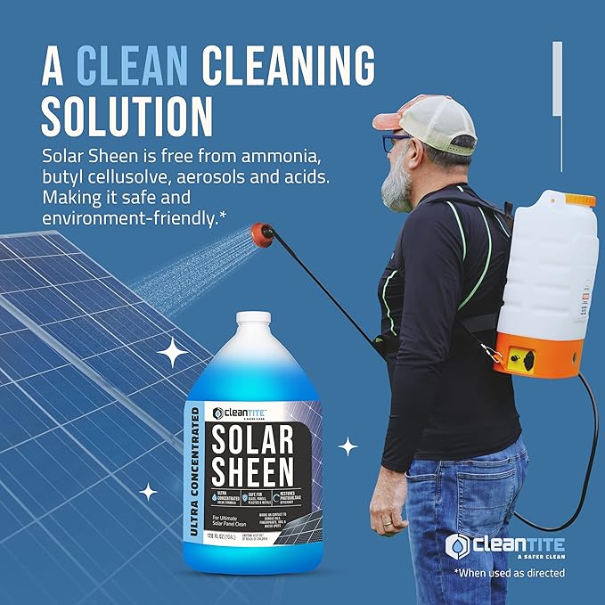Solar Panel Cleaner 1 Gallon (Makes 512 G) - Super Concentrated Cleaning Solution for Glass, Metal, Wood & Plastic - Remove Oil, Fingerprint & Water Spots - Multipurpose Solar Panel Cleaning