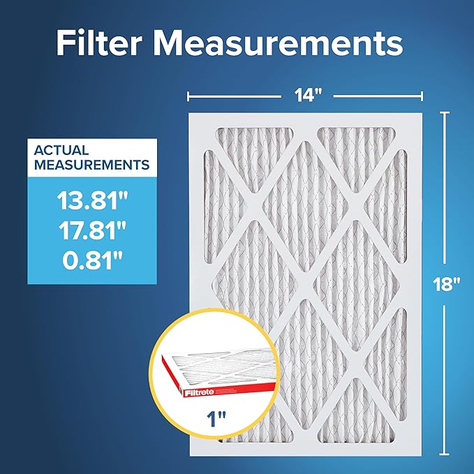 Filtrete 14x18x1 AC Furnace Air Filter, MERV 11, MPR 1000, Micro Allergen Defense, 3-Month Pleated 1-Inch Electrostatic Air Cleaning Filter, 6 Pack (Actual Size 13.81 x 17.81 x 0.81 in)