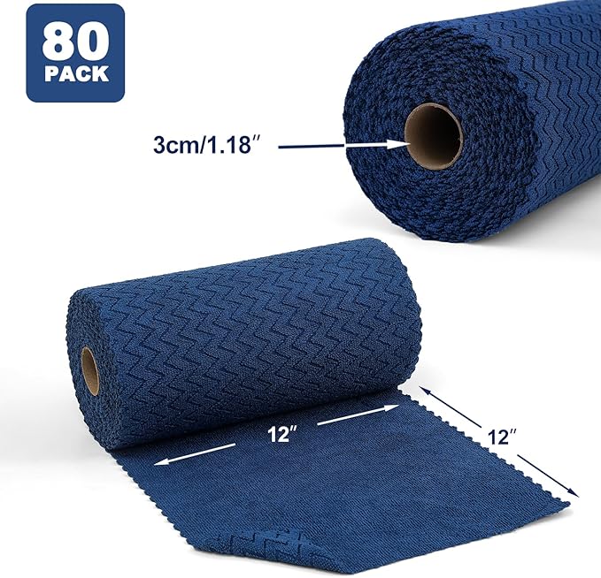 80 Pack Microfiber Cleaning Cloth Roll Reusable Paper Towels 12"x12" Tear Away Cloth,Absorbent Dish Rags for House Kitchen,Wash Cloths,Lint Free Rags for Window Cars Cleaning Supplies