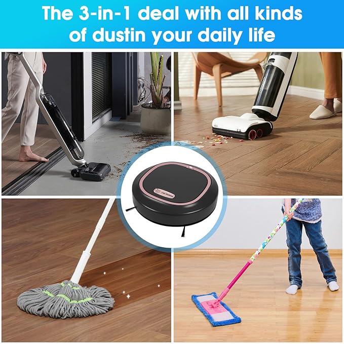 Robot Vacuum and Mop Combo, Robot Vacuum Cleaner,3-in-1 Robot Vacuum,Low Noise, Slim, Tangle Free Brush, Advanced Obstacle Avoidance, Ideal for Pet Hair Hard Floor and Daily Cleaning