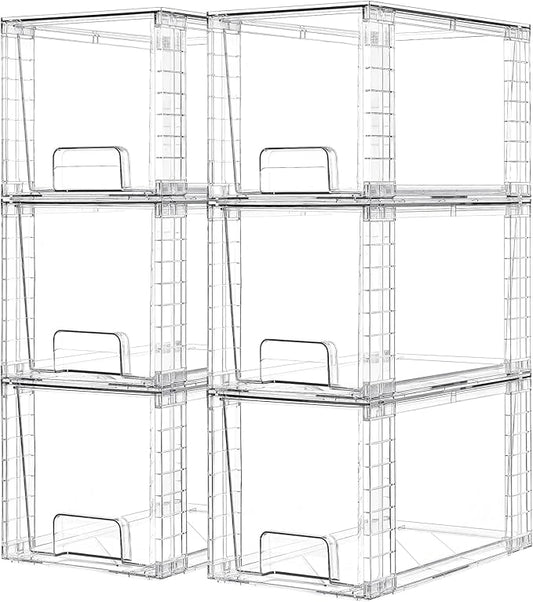 Vtopmart 6 Pack Large Stackable Storage Drawers,Easily Assemble Acrylic Bathroom Closet Undersink Organizers and Storage,Plastic Bins for Kitchen Cabinets,Pantry,Makeup,Medicine Organization