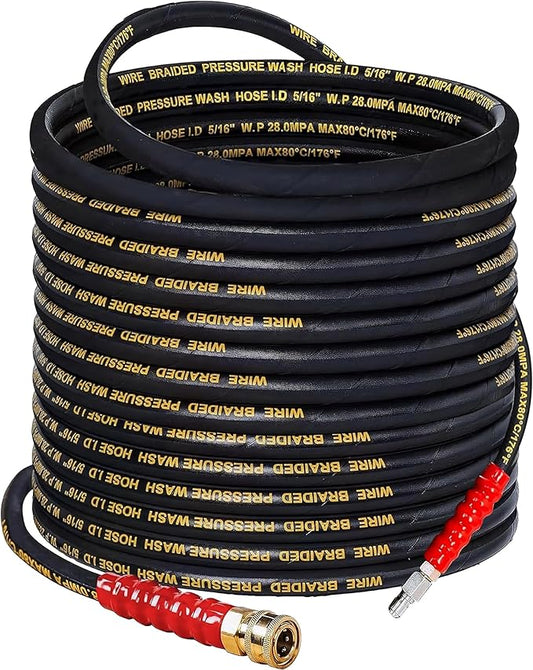 100 FT Pressure Washer Hose with 3/8" Quick Connect, 4000 PSI Kink Resistant High Tensile Wire Power Washer Hose