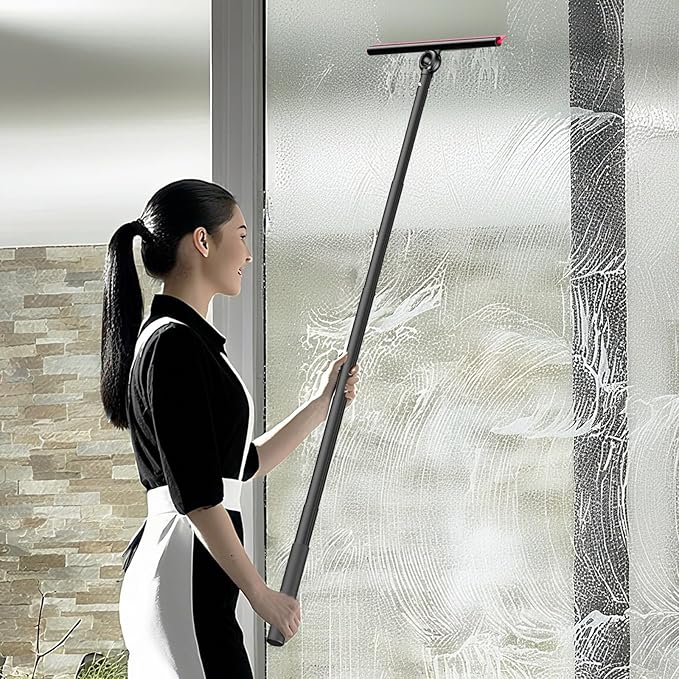 Shower Squeegee for Glass Doors, Window Squeegee for Home,Squeegee with Telescopic Extension Pole,Professional Window Cleaning Tool, Black, for Mirror, Glass, Ceramic Tile