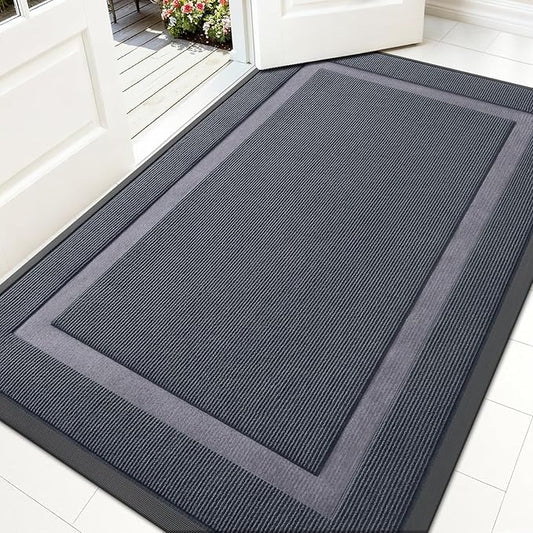 OLANLY Front Door Mat Indoor Outdoor Entrance, Waterproof All-Season, All-Weather Doormat, Sturdy Natural Rubber, Fade Resistant, Low Profile, Easy Clean Patio Porch Entryway Mat, 59x30, Light Grey