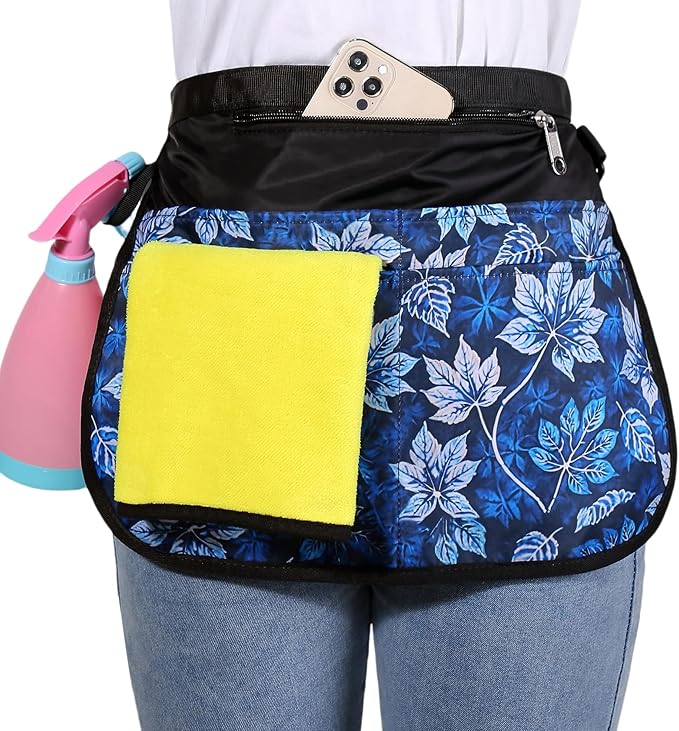 Small Size Cleaning Caddy Apron for Women with 5 Pockets, Professional Waterproof Cleaning Supplies for Housekeepers