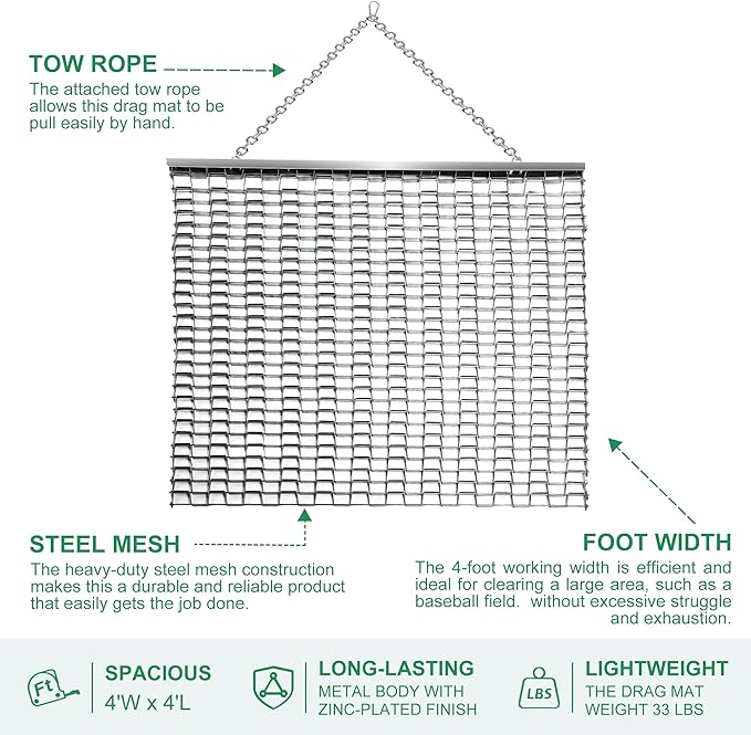 Rengue ATV/UTV 4 x 4 Feet Baseball Field Drag, Lawn Leveling Steel Mesh Heavy Duty Surface Leveling Mat for Manual or Vehicle Driveway Farm Garden Football Field