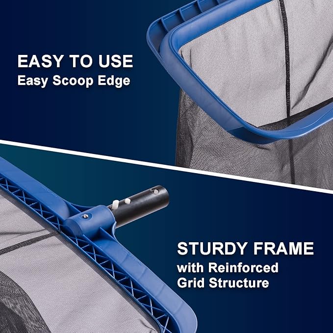 Fine Mesh Pool Net & Brush Head Combo - Sturdy Skimmer with 17.5" Professional Brushes for Pool Wall Cleaning