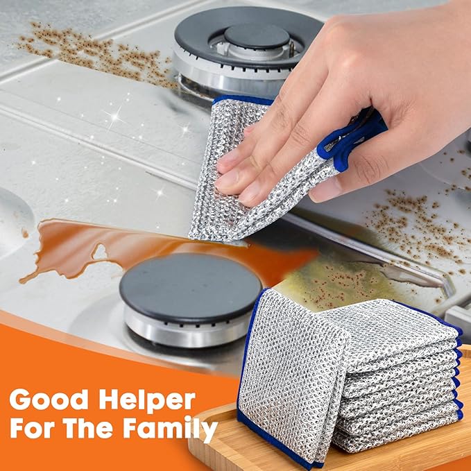 COBETE Non Scratch Wire Dishcloth,Double-Layer Wire Dishwashing Rags for Wet and Dry,Wire Miracle Cleaning Towels and dish Cloths Multipurpose For Washing Dishes,Cookware, Sinks,Stove Tops,10Pack Blue