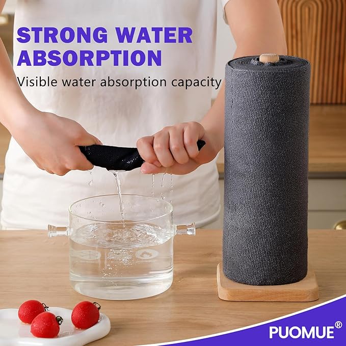 55 Pack Microfiber Cleaning Cloth Roll, Tear Away Reusable Towels, 11" X 9", Ultra Absorbent & Lint Free Microfiber Cloth for Cleaning Cars, Kitchen, Window, Home and Shop, Black