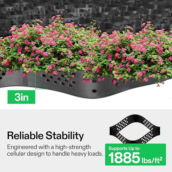 VIVOSUN 3’’ Depth Ground Grid, 6.5 x 17 ft, High-Density HDPE Geo Cell, 1885 lb per sq ft Load, Foldable & Tensile, Easy Installation with Gloves, Ideal for Gardens, Driveways, Pathways, Slopes