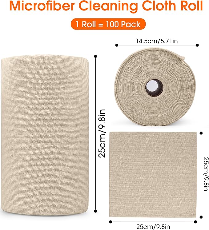 Microfiber Cleaning Cloth Roll - 100 Pack Tear Away Microfiber Paper Towels, Reusable, Washable, Scratch-Free, Kitchen Towels for Car, Home, Kitchen, Glass, Dishes(Desert Gold)