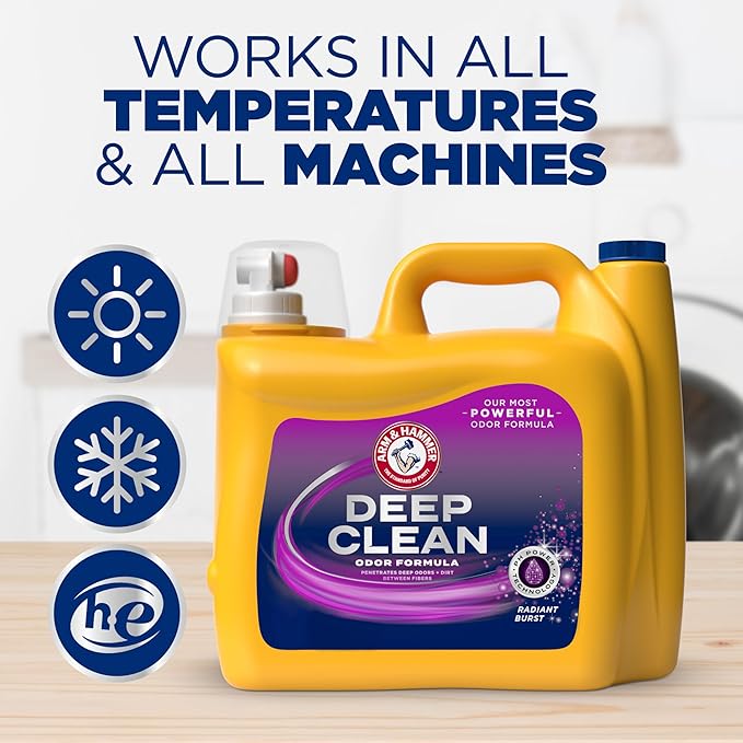 ARM & HAMMER™ Deep Clean Odor Formula Liquid Laundry Detergent, Laundry Odor Remover, Radiant Burst Scent, 150 Fl Oz, 100 Loads
