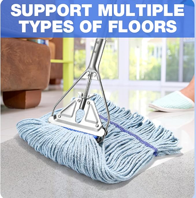 Heavy Duty String Mop Head for Floor Cleaning – Industrial & Commercial Wet Mop with Extra Replacement Head – Super Absorbent Cotton Mop for Home, Garage, Office, Warehouse – No Handle