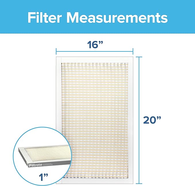Filtrete 16x20x1 AC Furnace Air Filter, MERV 5, MPR 300, Capture Unwanted Particles, 3-Month Pleated 1-Inch Electrostatic Air Cleaning Filter, 6-Pack (Actual Size15.69x19.69x0.81 in)