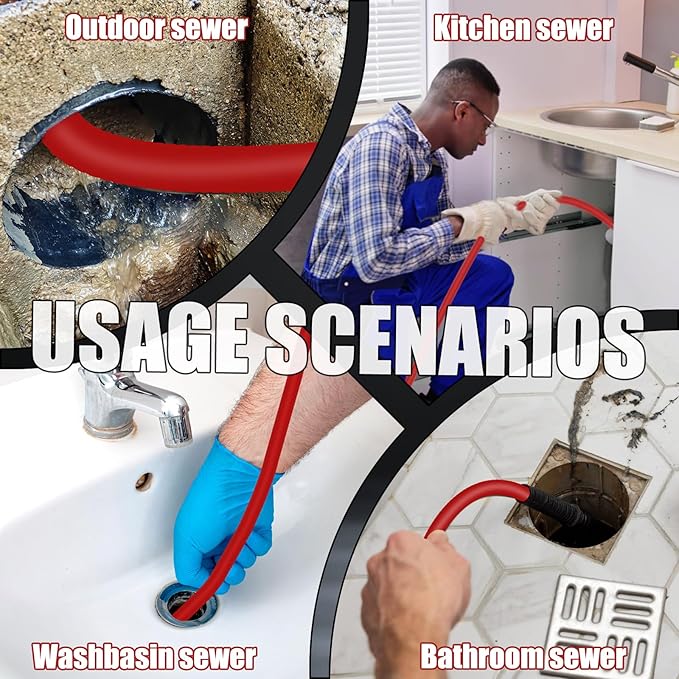 150FT Sewer Jetter Kit for Pressure Washer 5800PSI,1/4" NPT Drain Jetter Hose with 1/4" Quick Plug，3 Sewer Jet Nozzles，Spanners Teflon Tape Gloves and Spray Nozzle for Cleaning