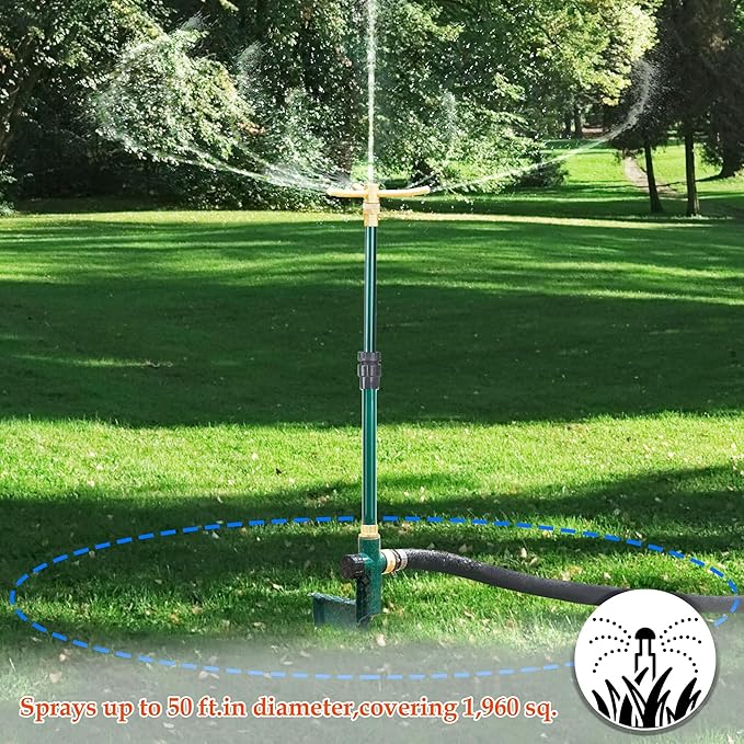 ATDAWN 3-Arm Garden Sprinkler, High-Rise Lawn Sprinkler, 360 Degree Rotation Garden Water Sprinklers, Lawn Irrigation System, Gardening Watering System, Large Area Coverage, Green