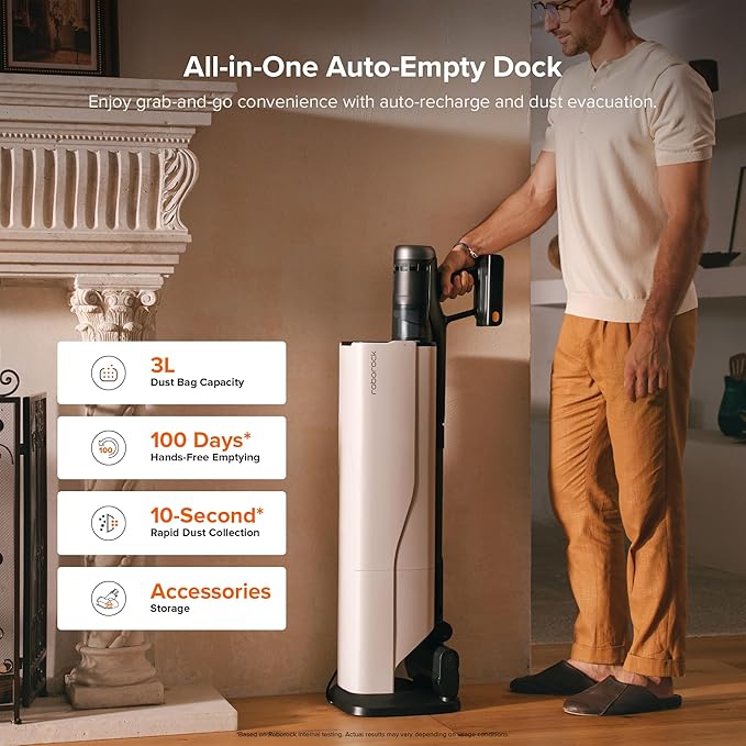 roborock H60 Hub Ultra Cordless Vacuum Cleaner with Auto-Empty Dock, 210AW Suction Stick Vacuum Cleaners for Home and Pet Hair, Rechargeable, 90-Min Runtime, Anti-Tangle Brush, 140° LED Dust Detection