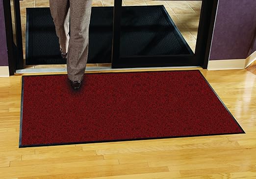Guardian Platinum Series Indoor Wiper Floor Mat, Rubber with Nylon Carpet, 2'x18', Red