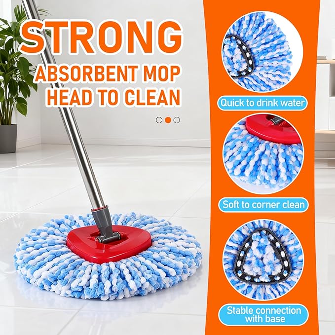 Mop Replace Heads Compatible for OCeda 2-Tank System,7 Pack Spin Mop Refill Replacement with 2 Scrub Brush and Base, Reusable Mop Head Deep Cleaning to Tough Stains