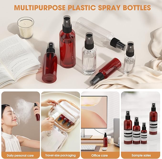 100Pack Small Spray Bottles 1oz, 30ml Travel Spray Bottle with Black Fine Mist Sprayer, Mini Empty Refillable Containers Portable Cosmetic Bottles for Plants, Cleaning, Misting & Skin Care-Red