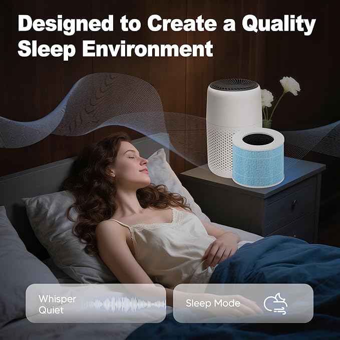 Core Mini Smoke Remover Replacement Filter for LEVOIT Core Mini and Core Mini-P Air Purifier, 3-in-1 H13 Grade True HEPA and Activated Carbon, Core Mini-RF-SR, 6 Filter & 10 Fragrance Sponge, Blue