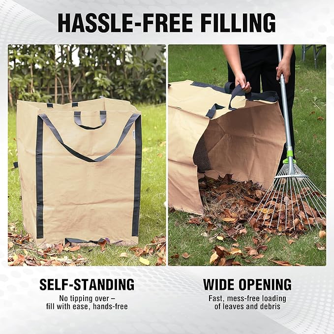 WORKPRO Heavy Duty 72-Gallon Reusable Yard Waste Bags, Self-standing Leaf and Lawn Bags with Reinforced Handles, Garden Waste Bags for Debris, Leaves, Grass, and Outdoor Recycling, Light Tan