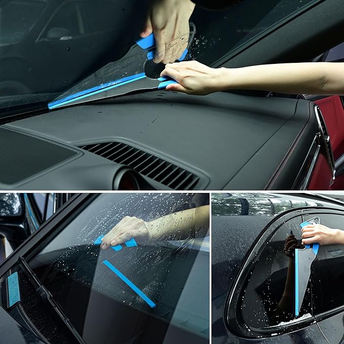 NEWISHTOOL 2 PCS Window Tint Squeegee Magnetic Rubber Scraper Tool, All-Purpose Squeegee for Film Installing, Glass Cleaning Water Remove, Fixed Rubber Lip Water Blade Side Wiper Swiper Tint Tool