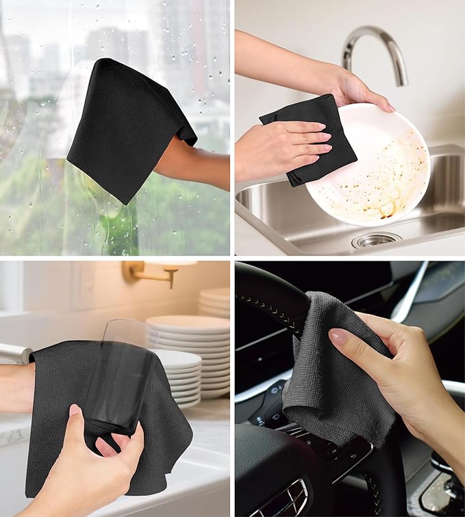 Microfiber Cleaning Cloth Roll - 100 Pack Tear Away Microfiber Paper Towels, Reusable, Washable, Scratch-Free, Kitchen Towels for Car, Home, Kitchen, Glass, Dishes (Black)