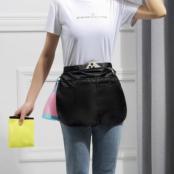 Small Size Cleaning Caddy Apron for Women with 5 Pockets, Professional Waterproof Cleaning Supplies for Housekeepers