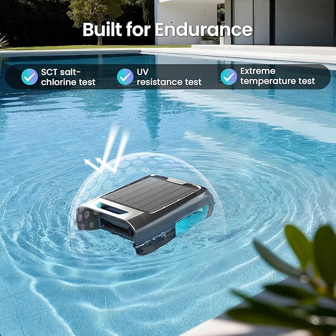 AIPER Surfer S2 Solar Powered Pool Surface Skimmer Robot with APP Support, 24/7 Continuous Cleaning, Dual Charging Modes, Smart Obstacle Avoidance, 150-um Filtration, OTA Upgrade
