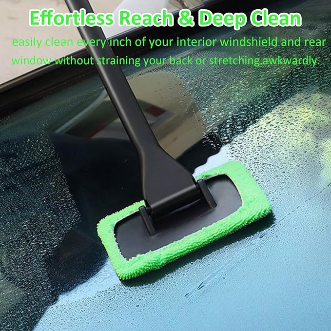 Windshield Cleaner Tool, Car Windshield Cleaner with Extendable Handle, 6 Microfiber Towel Pads, Brush, Empty Spray Bottle, inside windshield cleaning tool for Auto Glass Wiper Suvs Rvs & Home Windows