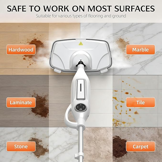 10-in-1 Steam Mop with Power Handheld Steam cleaner, Removable Water Tank, 266℉Deep Cleaning, 2 Steam Modes & Multi-Purpose Steamer For Hardwood Floor, Laminate, Marble, White
