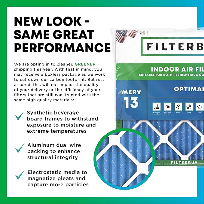 Filterbuy 19.88x21.5x1 Air Filter MERV 13 Optimal Smoke & Allergy Defense (6-Pack), Electrostatic Pleated HVAC AC Furnace Filters Replacement, Made in USA (Actual Size: 19.88 x 21.50 x 0.75)