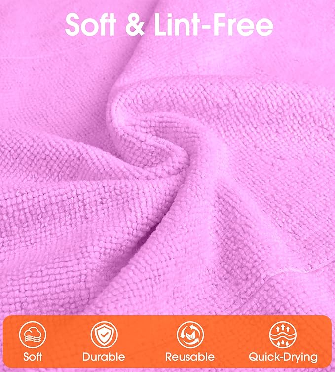 Microfiber Cleaning Cloth Roll - 100 Pack Tear Away Microfiber Paper Towels, Reusable, Washable, Scratch-Free, Kitchen Towels for Car, Home, Kitchen, Glass, Dishes (Light Purple)