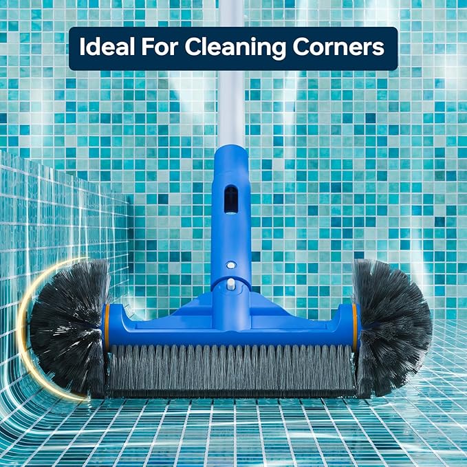 Sepetrel Deluxe Swimming Pool Cleaning Kit Including Half-Deep Fine Mesh Pool Leaf Skimmer Net,12" Round Pool Brush Head & 70.5" Pole, for Above Ground Pools,Ponds,Spas,Hot Tubs