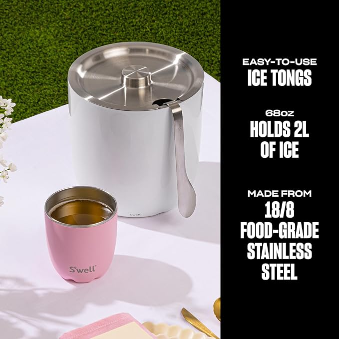 S'well Ice Bucket with Tongs, 68oz, Angel Food