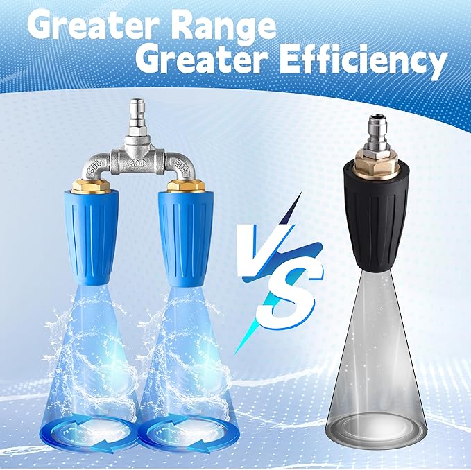 Dual Turbo Nozzle Pressure Washer, Power Washer 360° Rotating Turbo Nozzle, Twin Turbo Nozzle Tip with 1/4" Quick Connect, 4000 PSI, 4-6 GPM, 2.0 Orifice