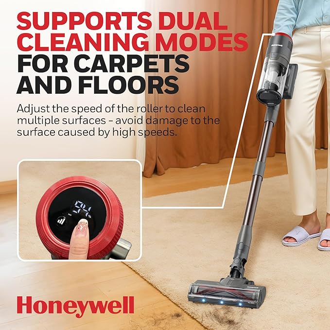 Honeywell Dual Mode Cordless Vacuum Cleaner, Brushless Stick Vacuum Cleaner for Carpet and Hard Floor w/Powerful Suction, Free‑Standing, Anti‑Tangle, 45Mins Runtime, Rechargeable for Home Pet Hair VC6