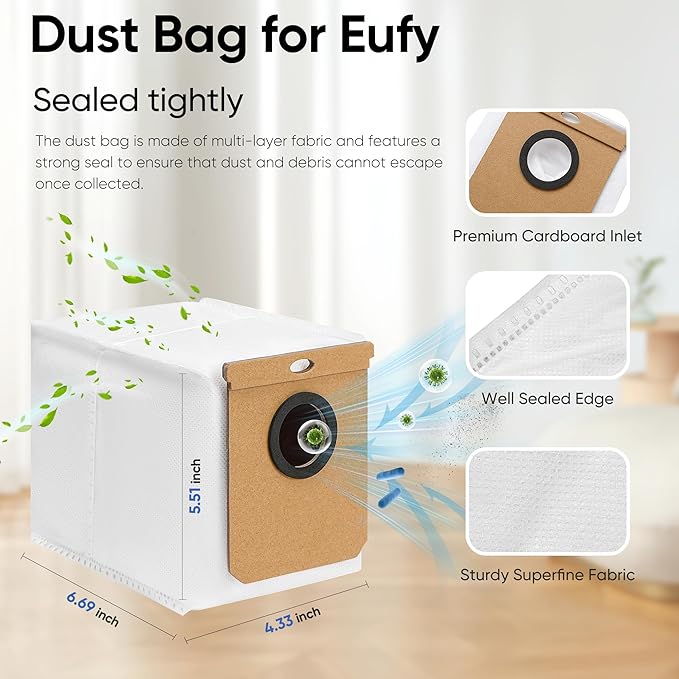 12 Pack Replacement Dust Bags for Eufy L60 / L60 SES / L50/ L50 SES Robot Vacuums, Large Replacement Vacuum Cleaner Collector Bags Compatible with Haier H9+, Conga Home 10000, 8090 Ultra, 9090 AI