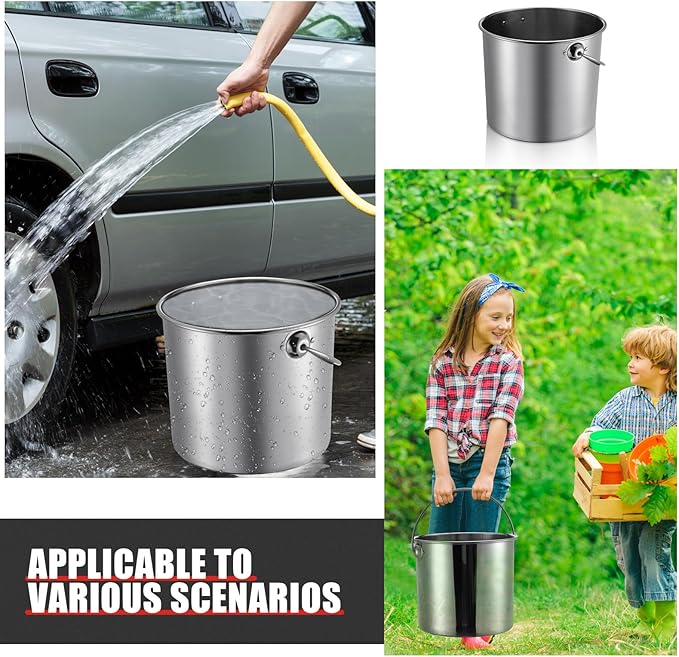 Hsei 2 Pcs Stainless Steel Bucket for Pet Cleaning, 3.2 Gallon Metal Bucket Water Pail with Handle for Fence Kennel Cage Garage Garden Workshop