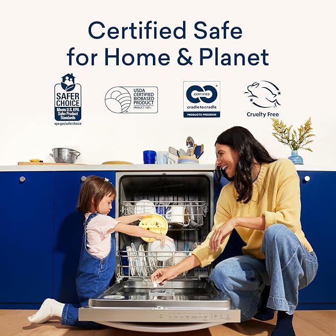 BLUELAND 100% Plastic-Free Dishwasher Detergent Tablets, 120 Count, Lemon Zest Scent, Eco Friendly Dishwashing Pods, Natural, USDA Certified biobased