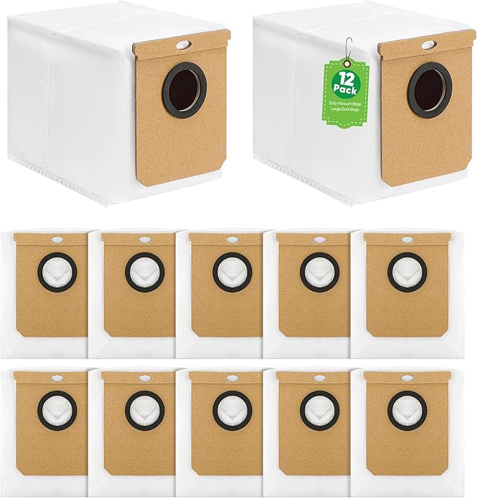 12 Pack Replacement Dust Bags for Eufy L60 / L60 SES / L50/ L50 SES Robot Vacuums, Large Replacement Vacuum Cleaner Collector Bags Compatible with Haier H9+, Conga Home 10000, 8090 Ultra, 9090 AI