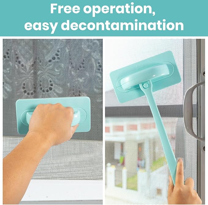 Window Screen Cleaner & Track Cleaning Kit – Mesh Screen Cleaning Brush + 3 Groove Brushes & 6 Replacement Cleaning Cloths – 14.8″ Detachable Long-Reach Handle, Wet & Dry Dual-Use