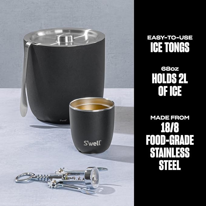 S'well Ice Bucket with Tongs, 68oz, Onyx