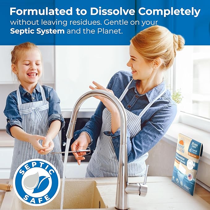 Gull living Eco-Friendly Dishwasher Detergent Sheets - Natural Dishwashing Detergent - Plant Based Dishwasher Soap Sheets - Unscented & Plastic Free Travel Size 10 loads with sustainable Packaging.