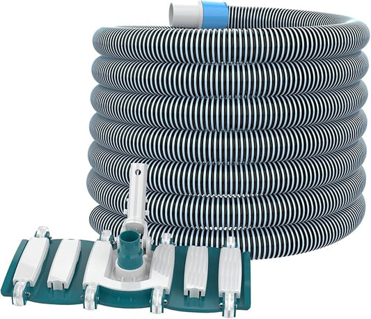 POOLWHALE Professional 1-1/2-Inch x 30-Feet Swimming Pool Vacuum Hoses and Weighted Rotatable Handle Vacuum Head with Wheels, Perfect for Above Ground and Inground Pools