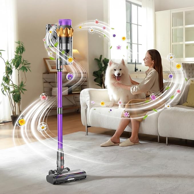 Cordless Vacuum Cleaner 55KPa 650W Max 70 Mins Vacuum Cleaner for Home, Wall mount Charging Dock, Self-standing Vacuum Cleaner with Scented Tablet, Anti-tangle Stick Vacuum for Pet Hair/Carpets/Floors