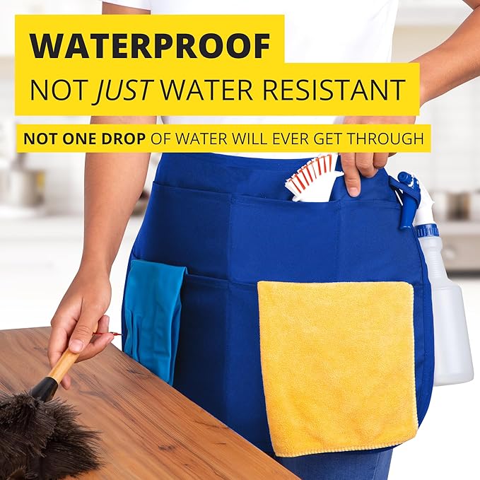 5-Pocket Waterproof Professional Cleaning Apron. Made for Pro Cleaners. Like a Cleaning Caddy Around Your Waist