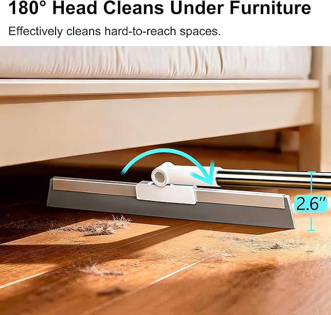 Professional Air Broom for Water & Pet Hair Removal, Floor Squeegee for Tile, Hardwood & Under-Furniture Cleaning with 51″-58″ Telescoping Handle & 180° Rotating Head